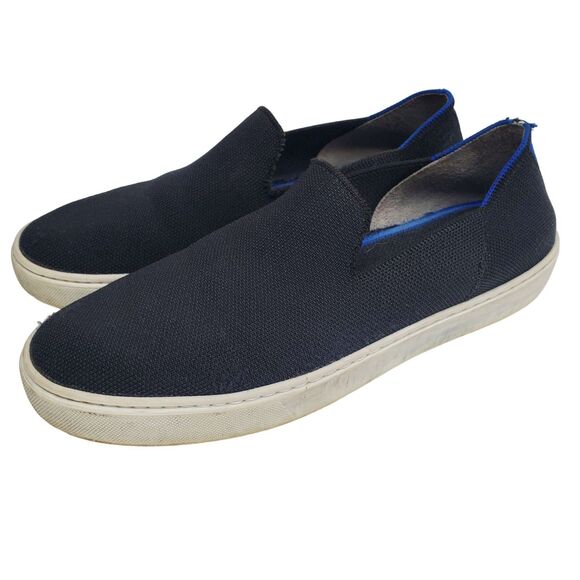 Rothys The Original Slip On Sneaker Womens 9.5 Black Blue Canvas Casual Travel - Picture 1 of 10